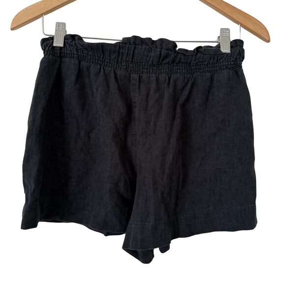 Abercrombie Fitch Black Linen Blend High Rise Drawstring Shorts w/ Pockets-Small - Picture 2 of 3
